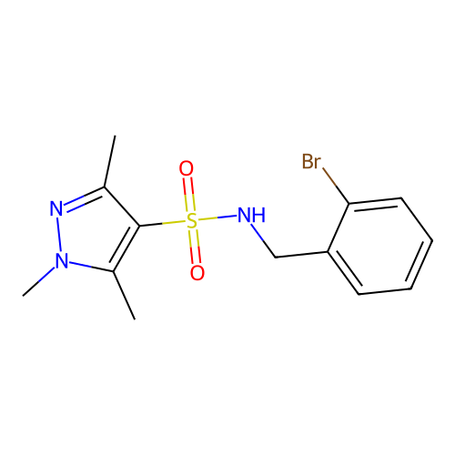 N-[(2-bromophenyl)methyl]-1,3,5-trimethylpyrazole-4-sulfonamide structure
