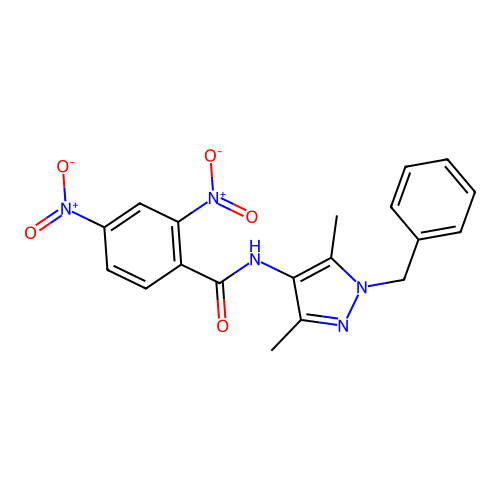 N-(1-benzyl-3,5-dimethylpyrazol-4-yl)-2,4-dinitrobenzamide structure