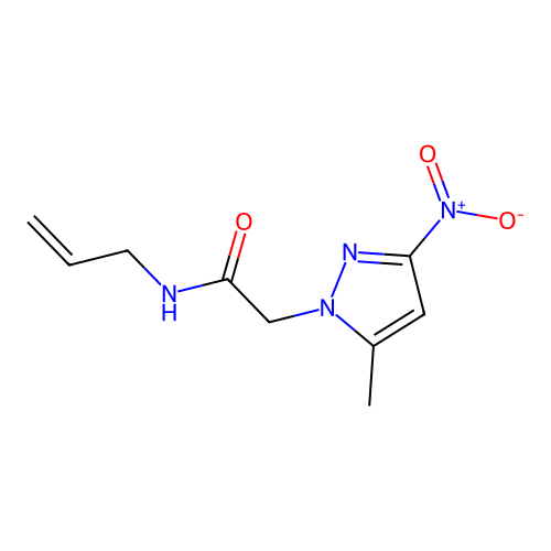 N-allyl-2-{3-nitro-5-methyl-1H-pyrazol-1-yl}acetamide structure