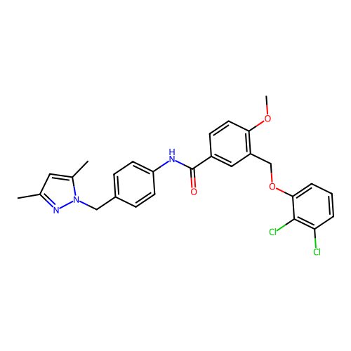 3-[(2,3-dichlorophenoxy)methyl]-N-{4-[(3,5-dimethyl-1H-pyrazol-1-yl)methyl]phenyl}-4-methoxybenzamide structure