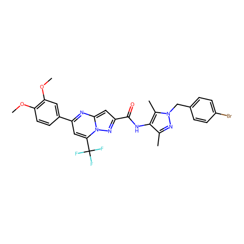 N-[1-[(4-bromophenyl)methyl]-3,5-dimethylpyrazol-4-yl]-5-(3,4-dimethoxyphenyl)-7-(trifluoromethyl)pyrazolo[1,5-a]pyrimidine-2-carboxamide structure
