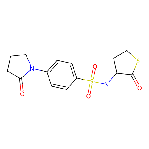 4-(2-oxopyrrolidin-1-yl)-N-(2-oxothiolan-3-yl)benzenesulfonamide structure