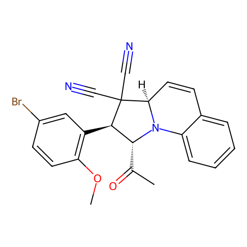 1-acetyl-2-(5-bromo-2-methoxyphenyl)-1,2-dihydropyrrolo[1,2-a]quinoline-3,3(3aH)-dicarbonitrile structure