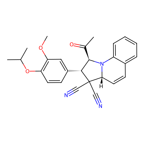 (1S,2S,3aR)-1-acetyl-2-(3-methoxy-4-propan-2-yloxyphenyl)-2,3a-dihydro-1H-pyrrolo[1,2-a]quinoline-3,3-dicarbonitrile structure
