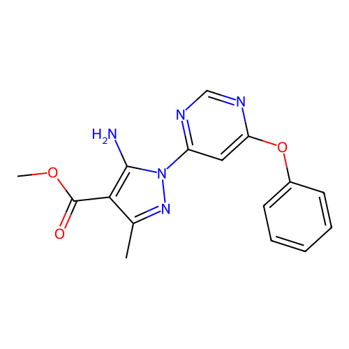 methyl 5-amino-3-methyl-1-(6-phenoxy-4-pyrimidinyl)-1H-pyrazole-4-carboxylate structure