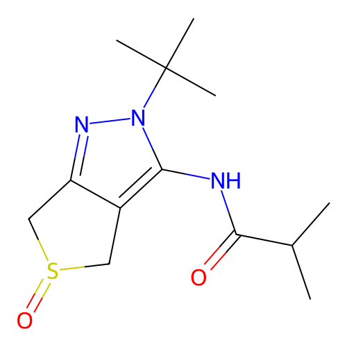 N-(2-(tert-butyl)-5-oxido-4,6-dihydro-2H-thieno[3,4-c]pyrazol-3-yl)isobutyramide structure