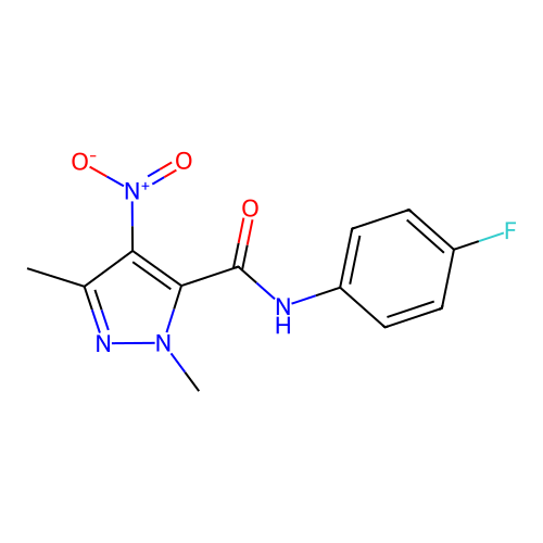 N-(4-fluorophenyl)-4-nitro-1,3-dimethyl-1H-pyrazole-5-carboxamide structure