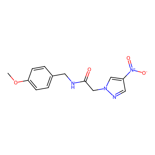 N-[(4-methoxyphenyl)methyl]-2-(4-nitropyrazol-1-yl)acetamide structure