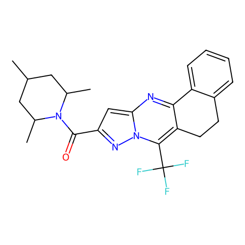 7-(trifluoromethyl)-10-[(2,4,6-trimethyl-1-piperidinyl)carbonyl]-5,6-dihydrobenzo[h]pyrazolo[5,1-b]quinazoline structure