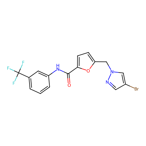 5-[(4-bromopyrazol-1-yl)methyl]-N-[3-(trifluoromethyl)phenyl]furan-2-carboxamide structure