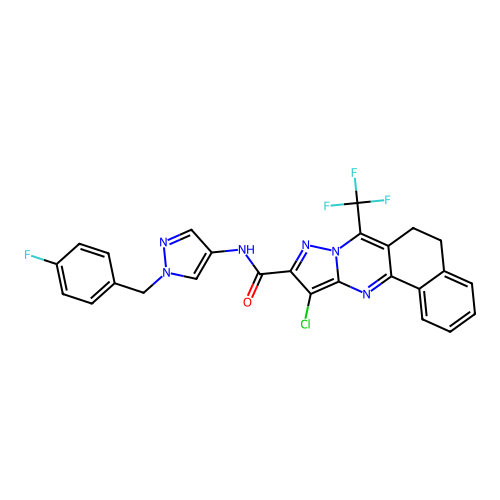 11-chloro-N-[1-(4-fluorobenzyl)-1H-pyrazol-4-yl]-7-(trifluoromethyl)-5,6-dihydrobenzo[h]pyrazolo[5,1-b]quinazoline-10-carboxamide structure