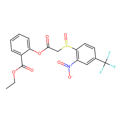 Ethyl 2-[2-[2-nitro-4-(trifluoromethyl)phenyl]sulfinylacetyl]oxybenzoate structure