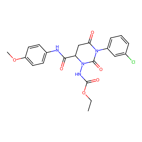 ethyl (3-(3-chlorophenyl)-6-((4-methoxyphenyl)carbamoyl)-2,4-dioxotetrahydropyrimidin-1(2H)-yl)carbamate structure