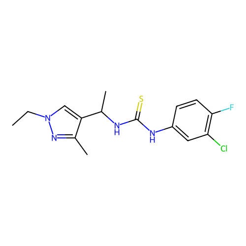 1-(3-Chloro-4-fluorophenyl)-3-[1-(1-ethyl-3-methylpyrazol-4-yl)ethyl]thiourea structure