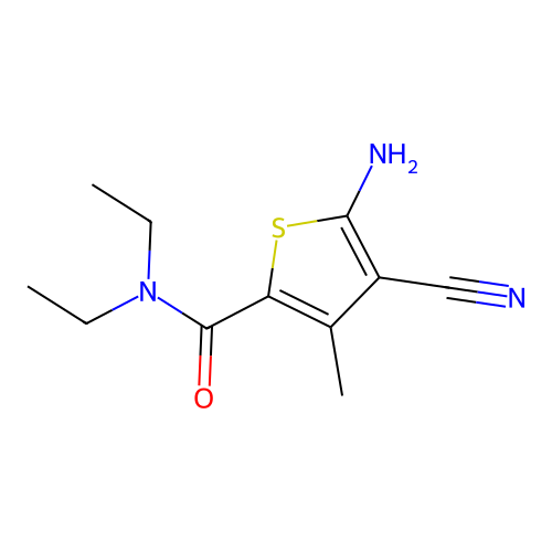 5-amino-4-cyano-N,N-diethyl-3-methylthiophene-2-carboxamide structure