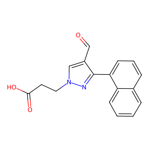 3-[4-formyl-3-(naphthalen-1-yl)-1H-pyrazol-1-yl]propanoic acid structure
