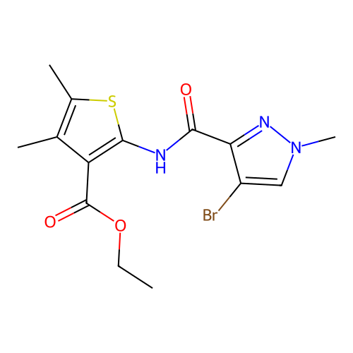 ethyl 2-[(4-bromo-1-methylpyrazole-3-carbonyl)amino]-4,5-dimethylthiophene-3-carboxylate structure