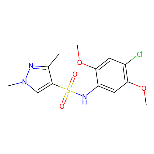 N-(4-chloro-2,5-dimethoxyphenyl)-1,3-dimethylpyrazole-4-sulfonamide structure