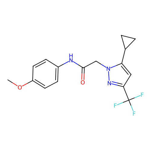 2-[5-cyclopropyl-3-(trifluoromethyl)-1H-pyrazol-1-yl]-N-(4-methoxyphenyl)acetamide structure