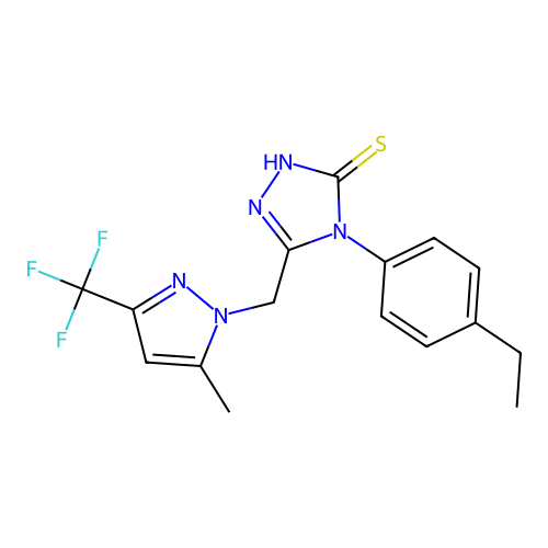 4-(4-ethylphenyl)-3-[[5-methyl-3-(trifluoromethyl)pyrazol-1-yl]methyl]-1H-1,2,4-triazole-5-thione structure