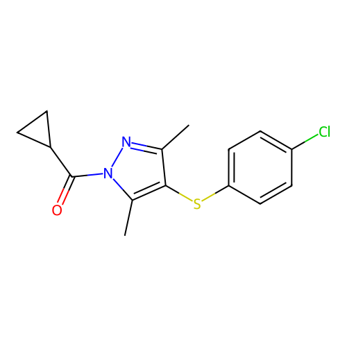 4-[(4-chlorophenyl)thio]-1-(cyclopropylcarbonyl)-3,5-dimethyl-1H-pyrazole structure