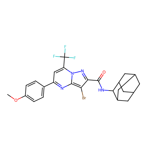 N-(2-adamantyl)-3-bromo-5-(4-methoxyphenyl)-7-(trifluoromethyl)pyrazolo[1,5-a]pyrimidine-2-carboxamide structure