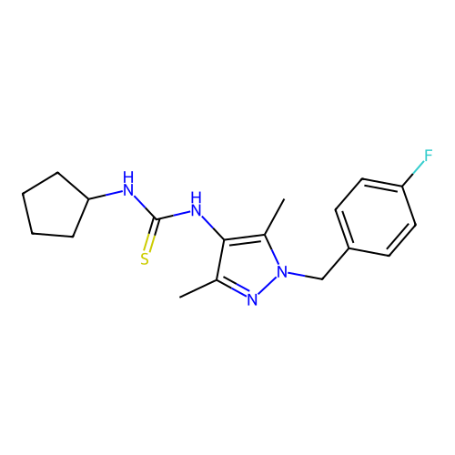 1-Cyclopentyl-3-[1-[(4-fluorophenyl)methyl]-3,5-dimethylpyrazol-4-yl]thiourea structure