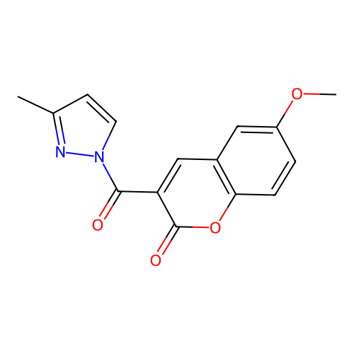 6-methoxy-3-[(3-methyl-1H-pyrazol-1-yl)carbonyl]-2H-chromen-2-one structure