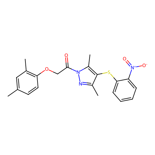 1-[3,5-dimethyl-4-(2-nitrophenyl)sulfanylpyrazol-1-yl]-2-(2,4-dimethylphenoxy)ethanone structure