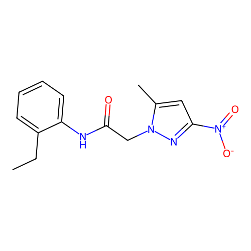 N-(2-ethylphenyl)-2-(5-methyl-3-nitropyrazol-1-yl)acetamide structure