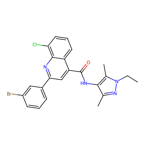 2-(3-bromophenyl)-8-chloro-N-(1-ethyl-3,5-dimethylpyrazol-4-yl)quinoline-4-carboxamide structure