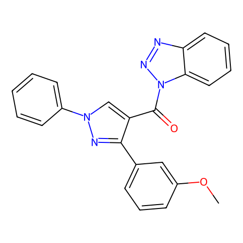 Benzotriazol-1-yl-[3-(3-methoxyphenyl)-1-phenylpyrazol-4-yl]methanone structure