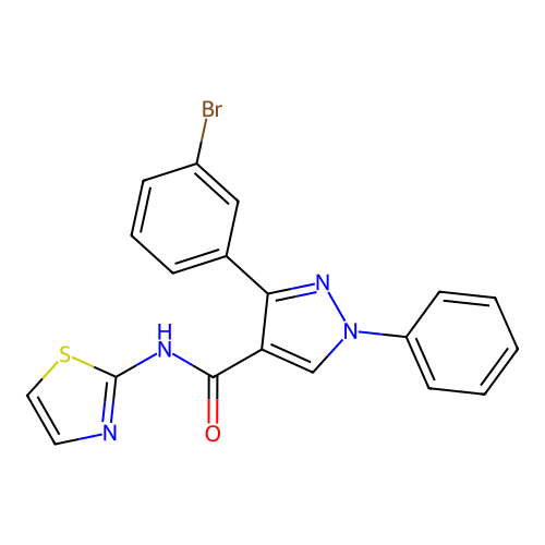 3-(3-bromophenyl)-1-phenyl-N-(1,3-thiazol-2-yl)pyrazole-4-carboxamide structure