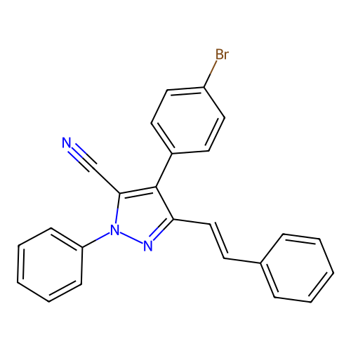4-(4-bromophenyl)-2-phenyl-5-[(E)-2-phenylethenyl]pyrazole-3-carbonitrile structure