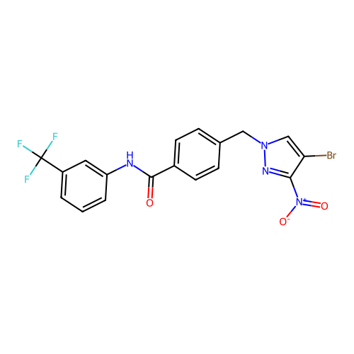 4-[(4-bromo-3-nitropyrazol-1-yl)methyl]-N-[3-(trifluoromethyl)phenyl]benzamide structure