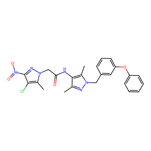 2-(4-chloro-5-methyl-3-nitro-1H-pyrazol-1-yl)-N-[3,5-dimethyl-1-(3-phenoxybenzyl)-1H-pyrazol-4-yl]acetamide structure