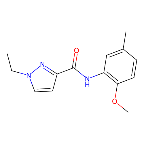 1-ethyl-N-(2-methoxy-5-methylphenyl)pyrazole-3-carboxamide structure