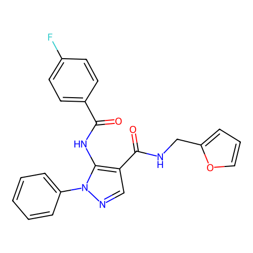 5-[(4-fluorobenzoyl)amino]-N-(furan-2-ylmethyl)-1-phenylpyrazole-4-carboxamide structure