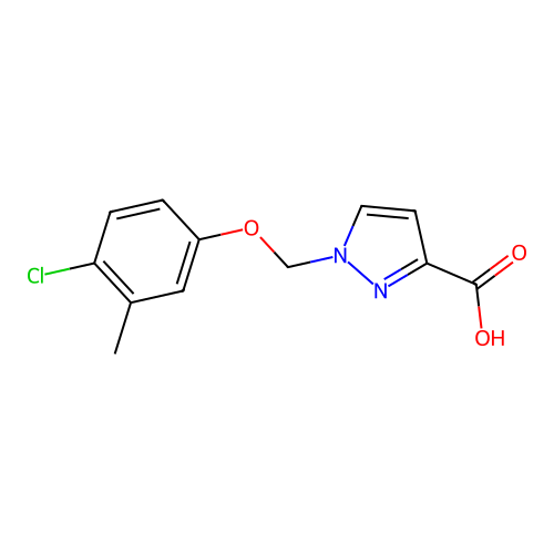 1-[(4-chloro-3-methylphenoxy)methyl]-1H-pyrazole-3-carboxylic acid structure