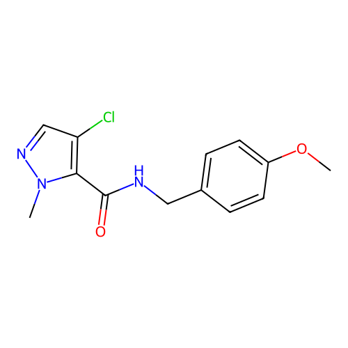 4-chloro-N-[(4-methoxyphenyl)methyl]-2-methylpyrazole-3-carboxamide structure
