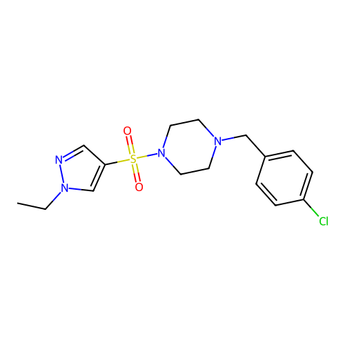 1-[(4-Chlorophenyl)methyl]-4-(1-ethylpyrazol-4-yl)sulfonylpiperazine structure