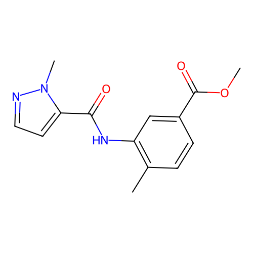 methyl 4-methyl-3-{[(1-methyl-1H-pyrazol-5-yl)carbonyl]amino}benzoate structure