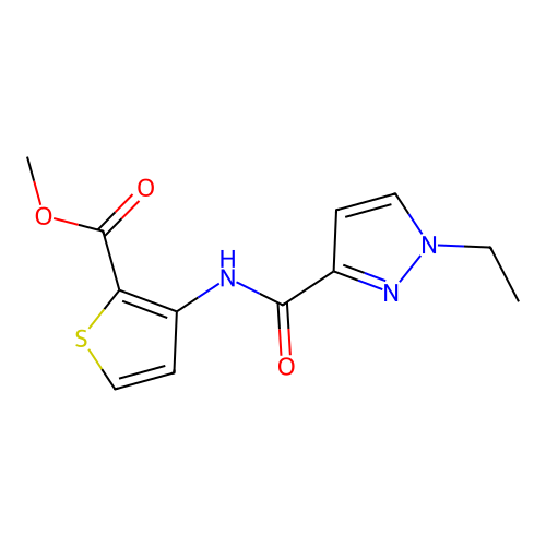 Methyl 3-[(1-ethylpyrazol-3-yl)carbonylamino]thiophene-2-carboxylate structure