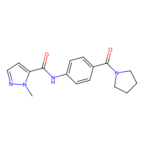 2-methyl-N-[4-(pyrrolidine-1-carbonyl)phenyl]pyrazole-3-carboxamide structure