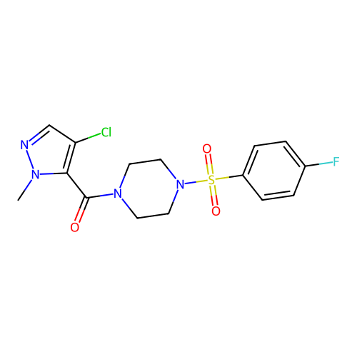 (4-chloro-2-methylpyrazol-3-yl)-[4-(4-fluorophenyl)sulfonylpiperazin-1-yl]methanone structure