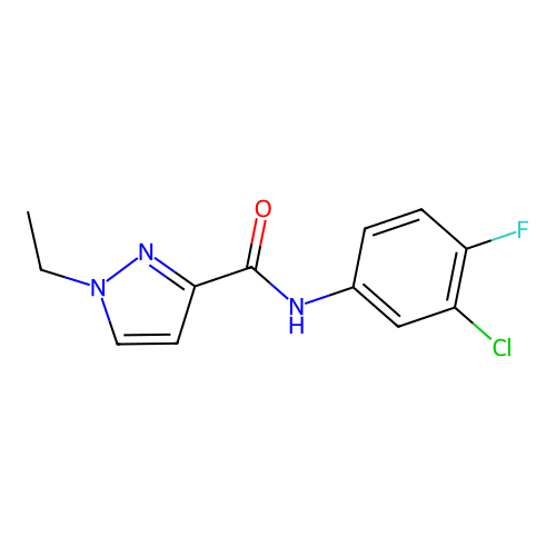 N-(3-chloro-4-fluorophenyl)-1-ethylpyrazole-3-carboxamide structure