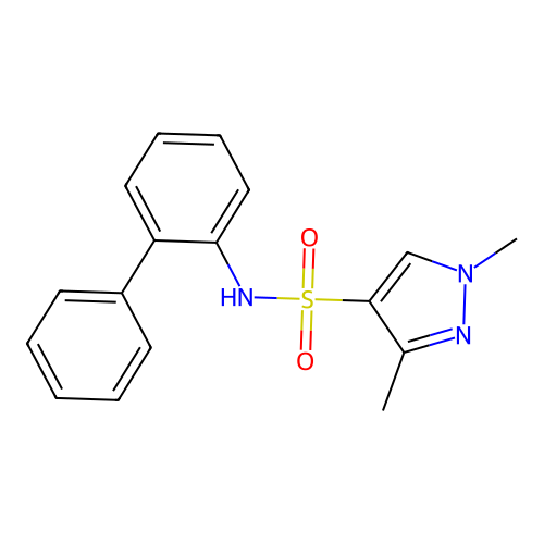 1,3-dimethyl-N-(2-phenylphenyl)pyrazole-4-sulfonamide structure