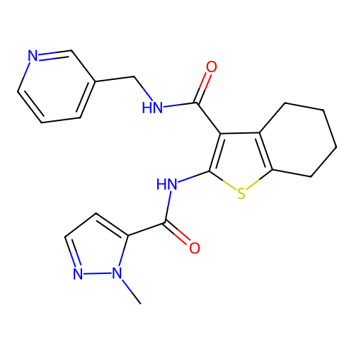 2-methyl-N-[3-(pyridin-3-ylmethylcarbamoyl)-4,5,6,7-tetrahydro-1-benzothiophen-2-yl]pyrazole-3-carboxamide structure