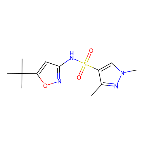 N-(5-tert-butyl-1,2-oxazol-3-yl)-1,3-dimethylpyrazole-4-sulfonamide structure