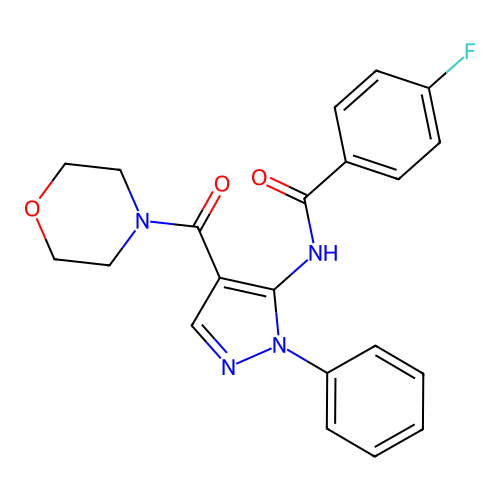4-fluoro-N-[4-(morpholine-4-carbonyl)-2-phenylpyrazol-3-yl]benzamide structure